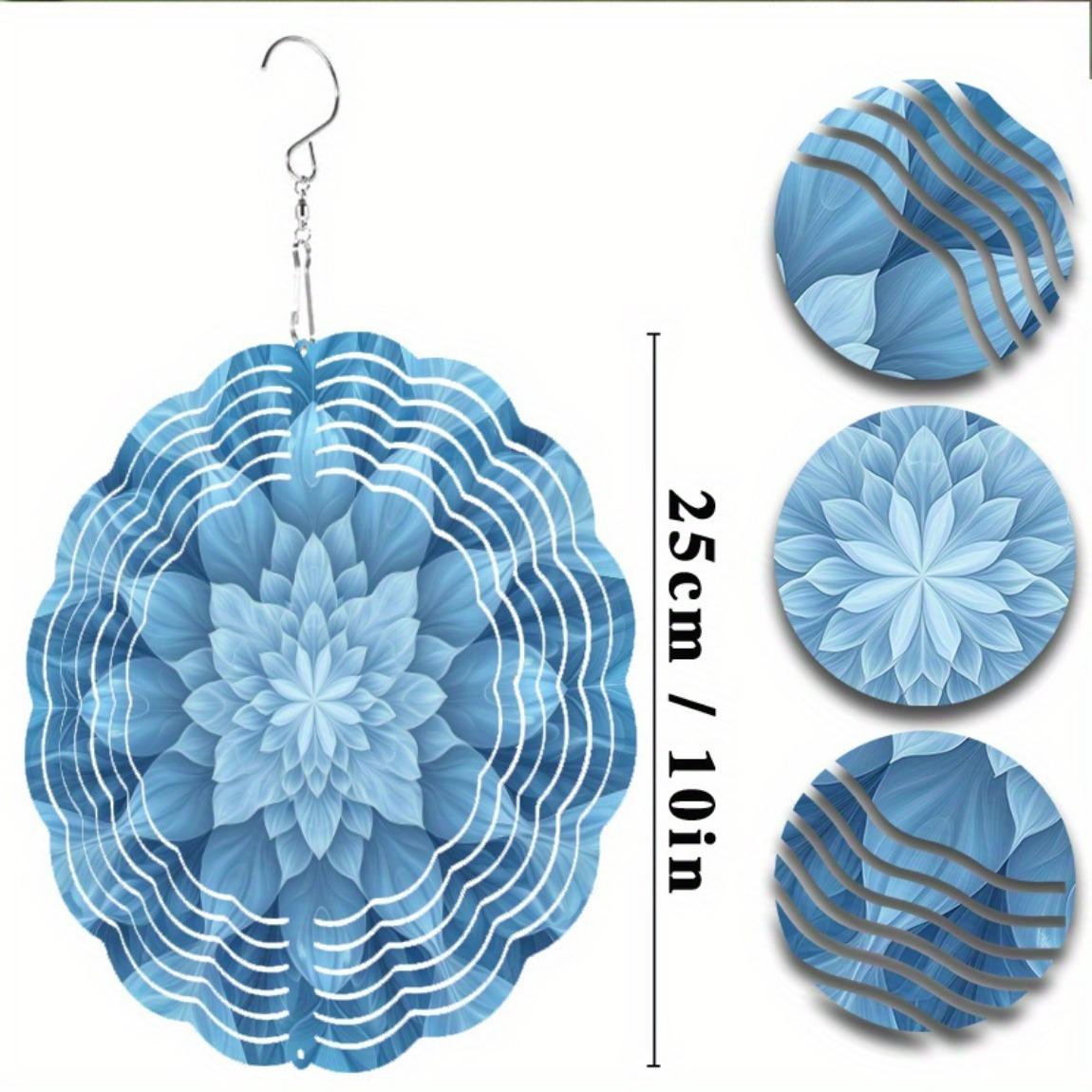 

360 Degree Swivel Hook 10 Inch Hanging Wind Spinner with Blue White Floral Design for Garden Lawn Decor All Season Outdoor Gift 01A
