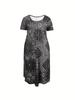 Europäisches & Amerikanisches Sommer Retro Print Mittelhoher Taillenlanger Kleid - Kurzarm, Rundhalsausschnitt, Bequemer Lässiger Stil Pullover