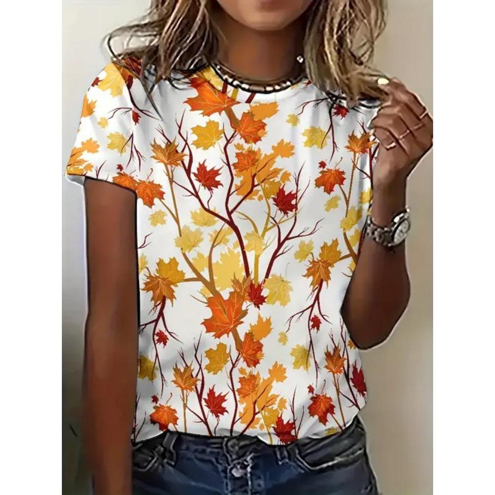 Damen Sommer 3D-gedruckt Neues lässiges kurzärmeliges Blumen-Top T-Shirt