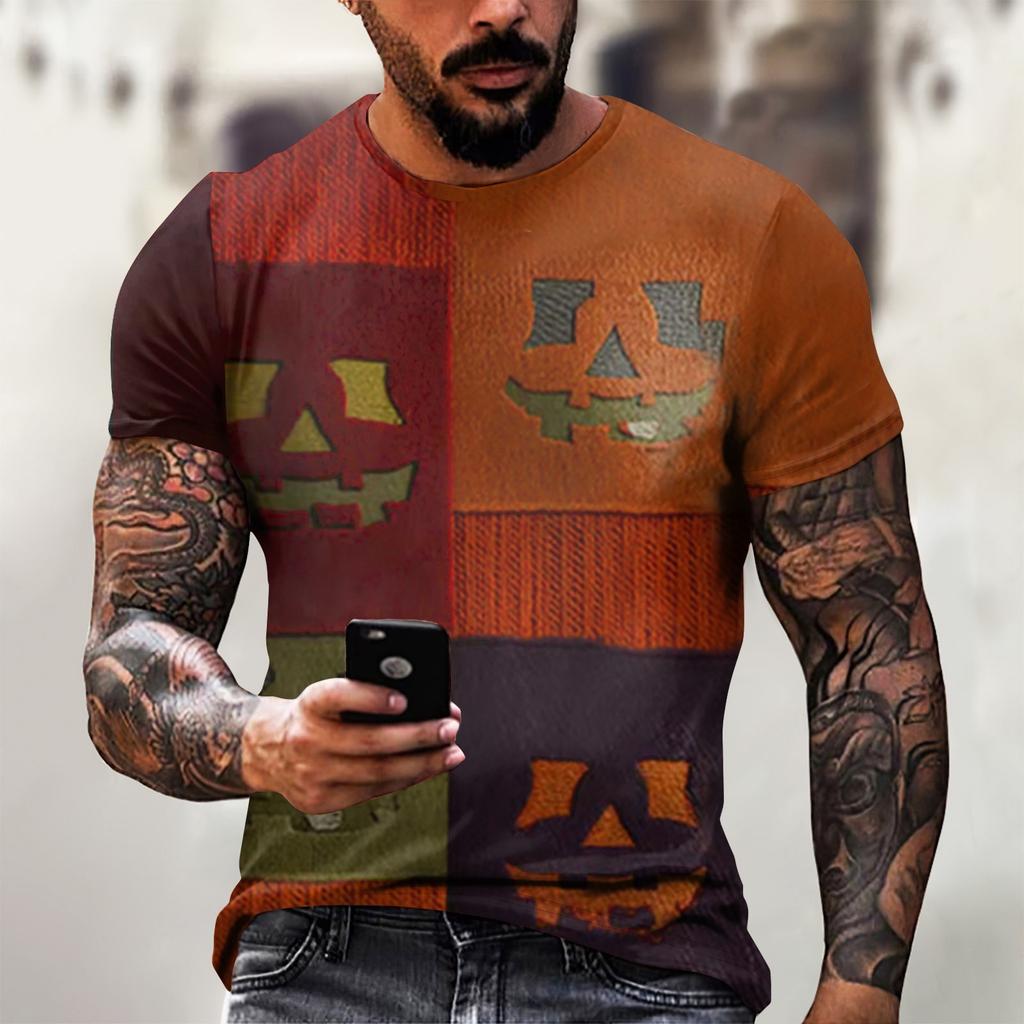 Halloween T Shirt Men's Casual Round Neck Blood Splatter Pattern Tops Horror Bloody Printed Short Sleeve Tops