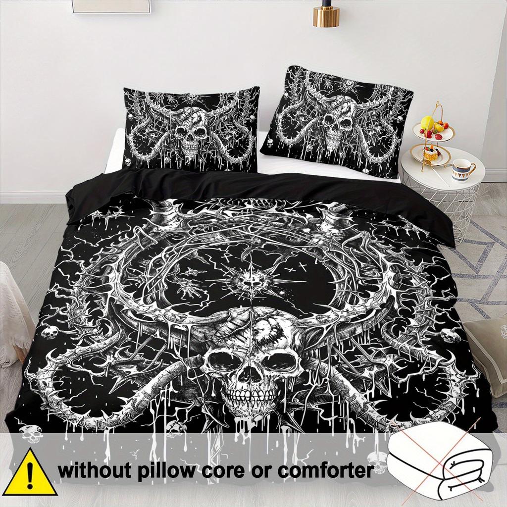 Gothic Skull Bedding Set: 1 Duvet Cover + 2 Pillow Cases) - Includes 1 Duvet Cover And 2 Pillow Cases
