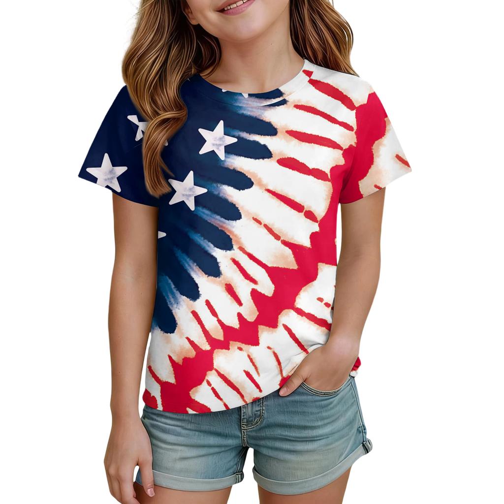 Kids Independence Day Print Round Neck Short Sleeve Casual T-shirt