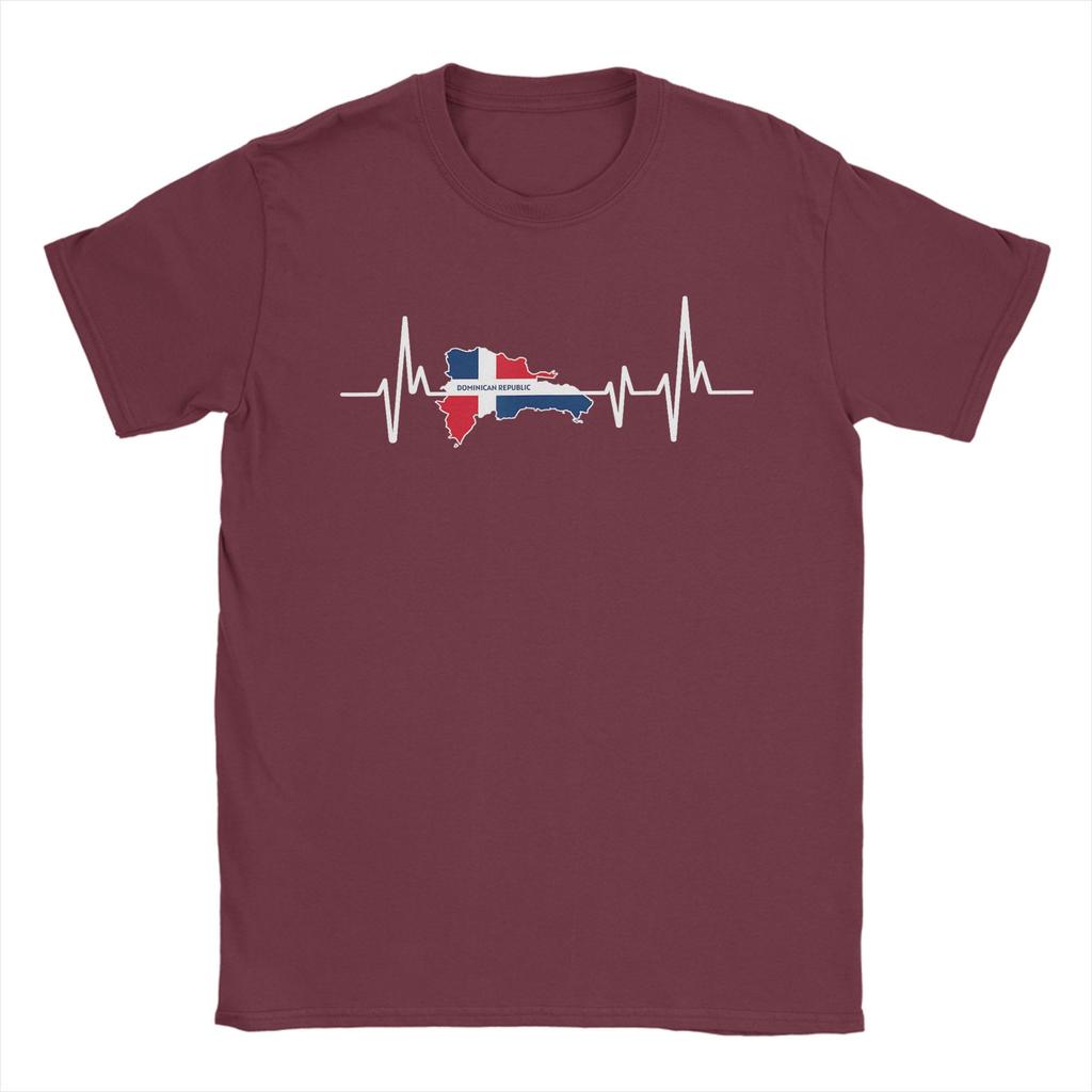 Heartbeat Design Dominican Republic Flag T Shirt Summer  T Shirts Unisex 100 Cotton Oversized Clothing ShortSleeve Streetwear Tops