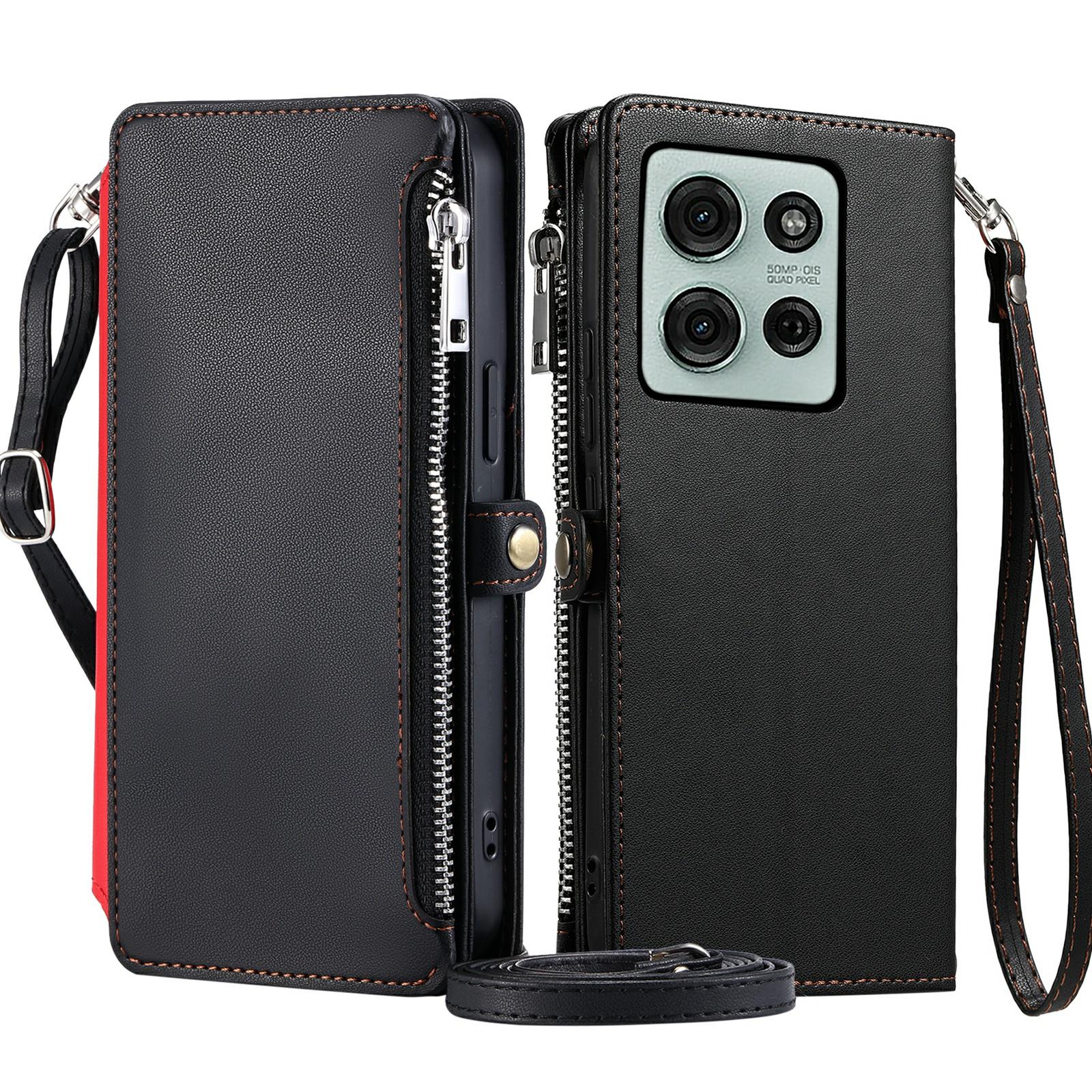 

015 Style For Motorola Moto G75 5G Case TPU+PU Leather Wallet Phone Cover with Straps Black