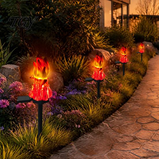 Weather Resistant Lawn Lighting Solar Flame Garden Light, Waterproof LED Torch Light with Stake, Backyard Decoration Outdoor Bonfire for Walkway
