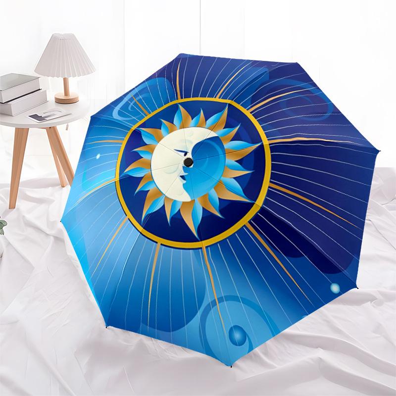 1pc Sun Moon Design Automatic Umbrella - 8-Rib Durable Frame, Portable Fashion Accessory & Holiday Gift Yy251117143