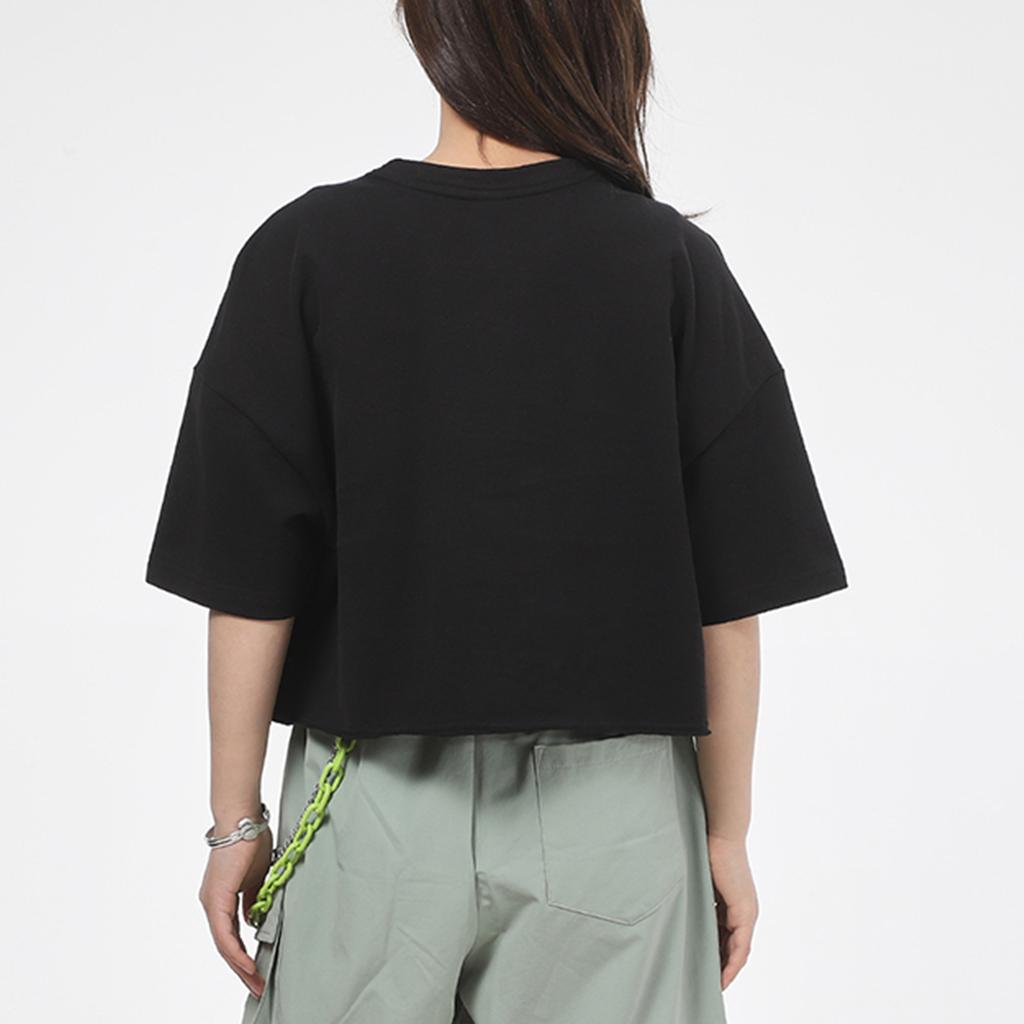 Puma Classics Raw Edge Crew Logo Embroidered Sports Round Neck Short Sleeve T-Shirt Women Tops Black 532639-01