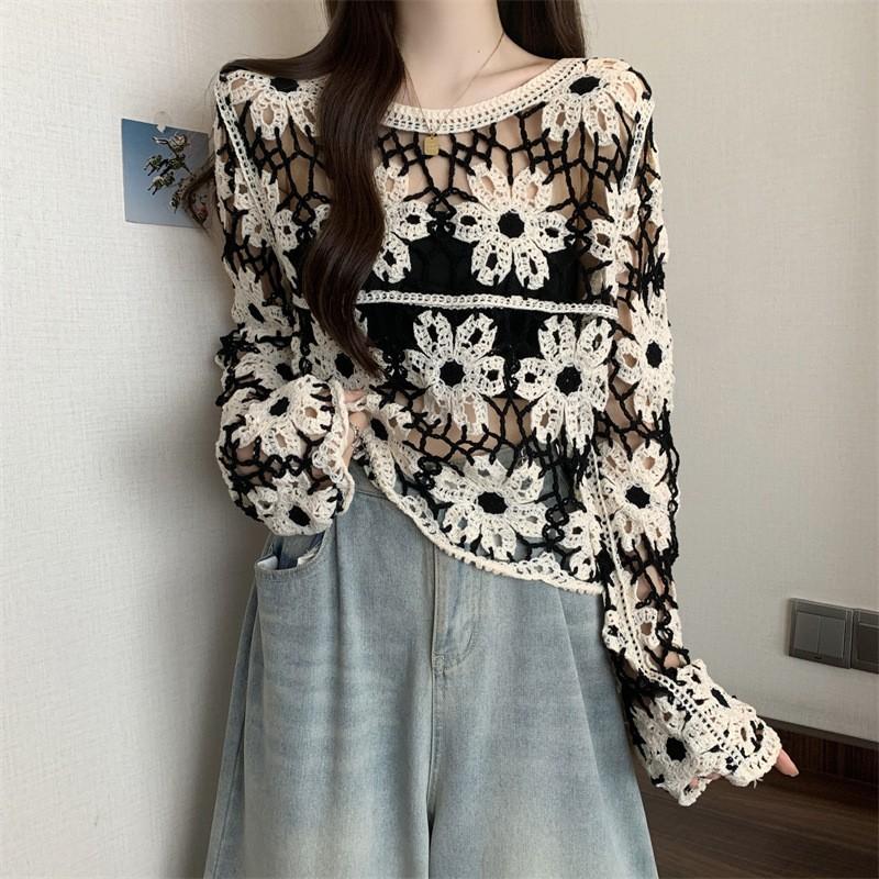 Women Fashion Retro Cotton And Hemp Printing Lapel Long Sleeves Shirt Tops