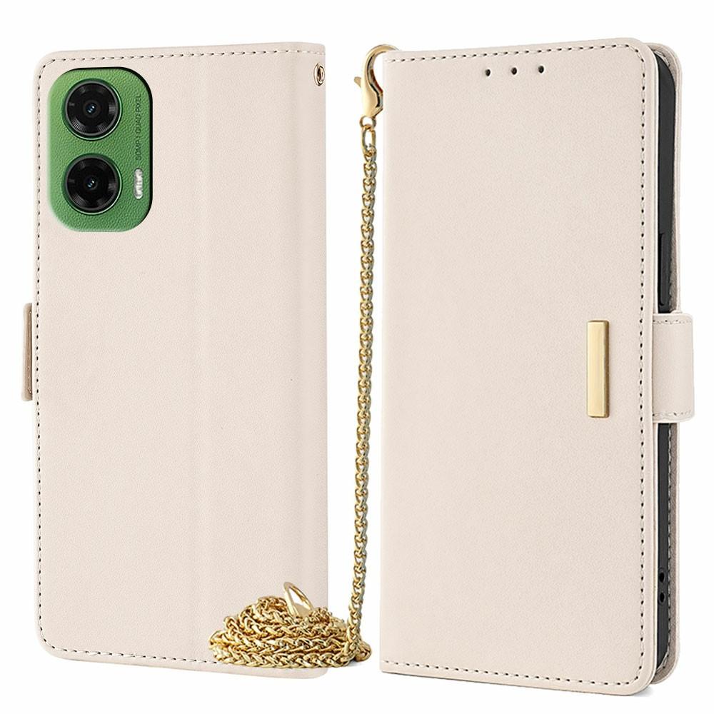 For Motorola Moto G35 5G Case PU Leather Wallet Stand Phone Cover with Crossbody Shoulder Strap
