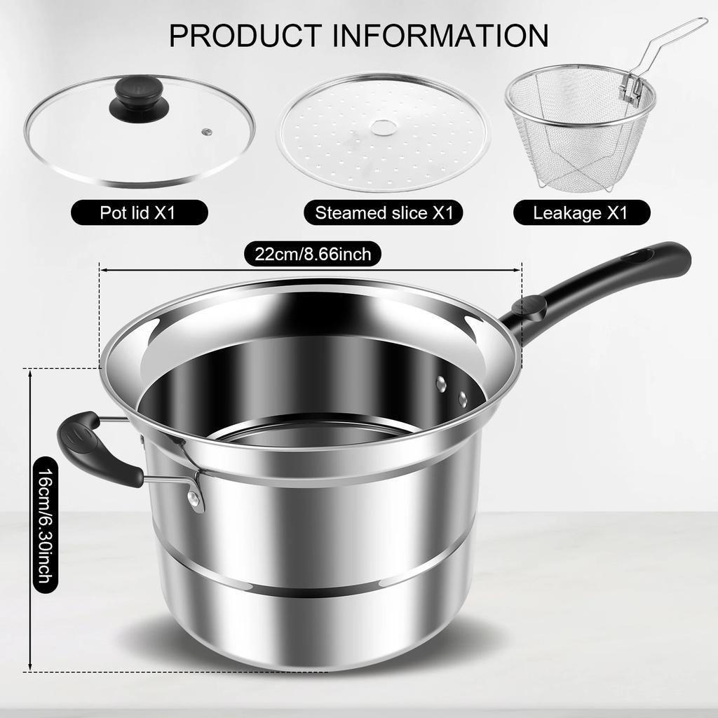 Stainless Steel Deep Fryer Pot with Visible Lid Multifunctional Steamer Pot with Deep Fry Basket Durable Pasta Pot Cooking Tools
