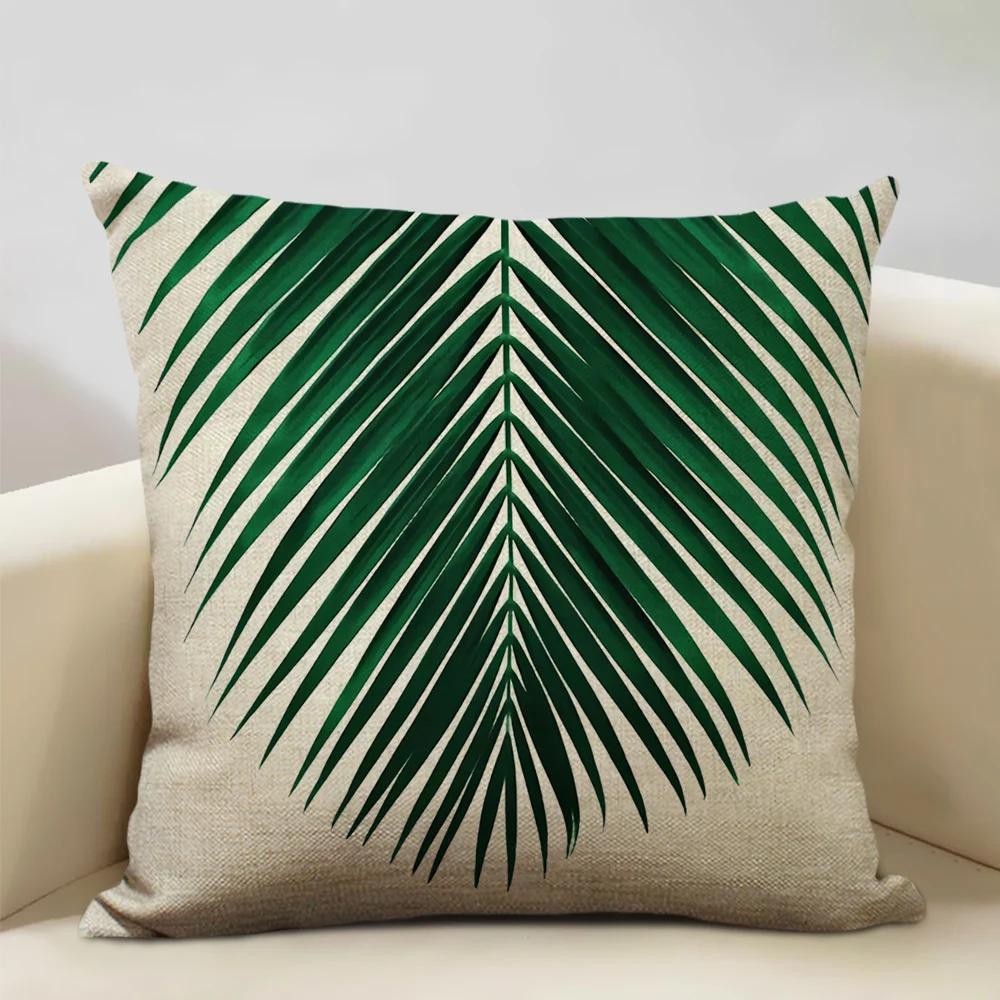 Plant Leaf Cushion Cover Home Decoration Sofa Chair Car Pillow Case Soft Linen Pillowcase 45x45cm