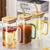 Microwave Safe Square Glass Cup 400Ml Transparent Glass Mug With Lid And Straw For Breakfast Coffee Milk Beer Party Use
