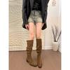 Early autumn legs fine retro two wear suede thick heel piled boots women's autumn and winter advanced sense thin knee boots