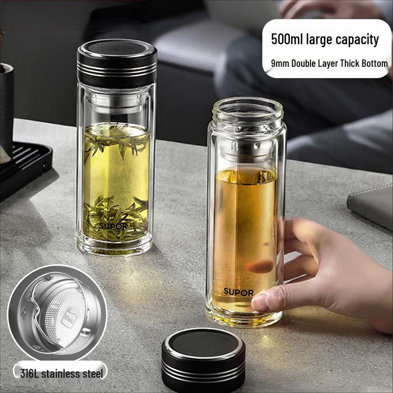 Supor Double-Layer Borosilicate Glass Tea Infuser Mug