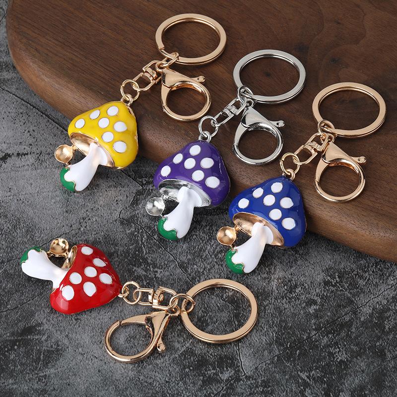 Colorful Enamel Mushroom Keychain Cute Cartoon Charm Key Ring For Bag Decoration Gift