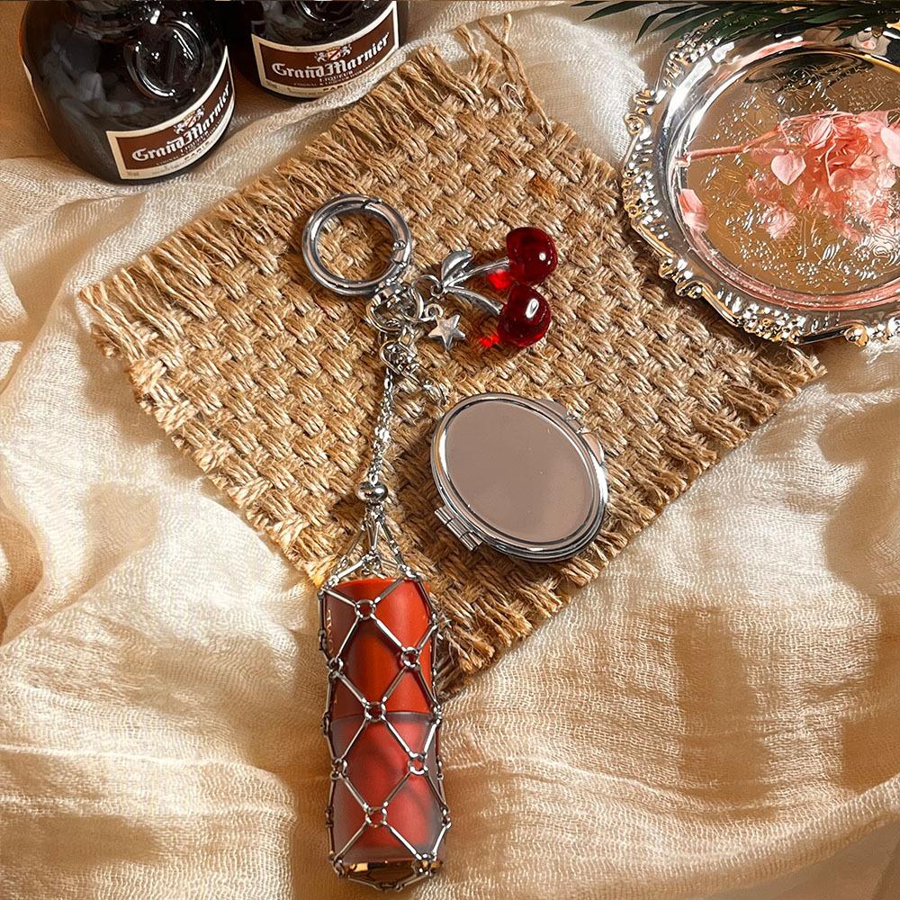 Custom Logo Y2K Popular Keychain Stainless Lipstick Pouch Mesh Portable Keyring Mirror Bag Pendant Key Chain Ring Socialite Gift