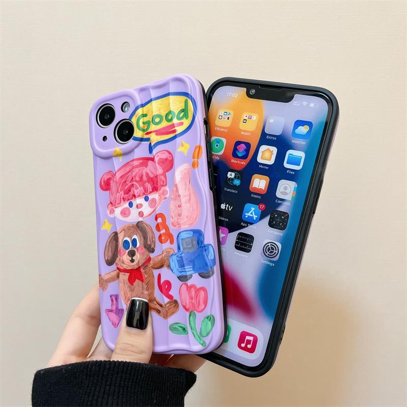 Funny Girl Cute Dog Bear Wave Line Case For Iphone 14 Pro Max 13 11 12 14 Plus Soft Shockproof Phone Cover Shell Capa