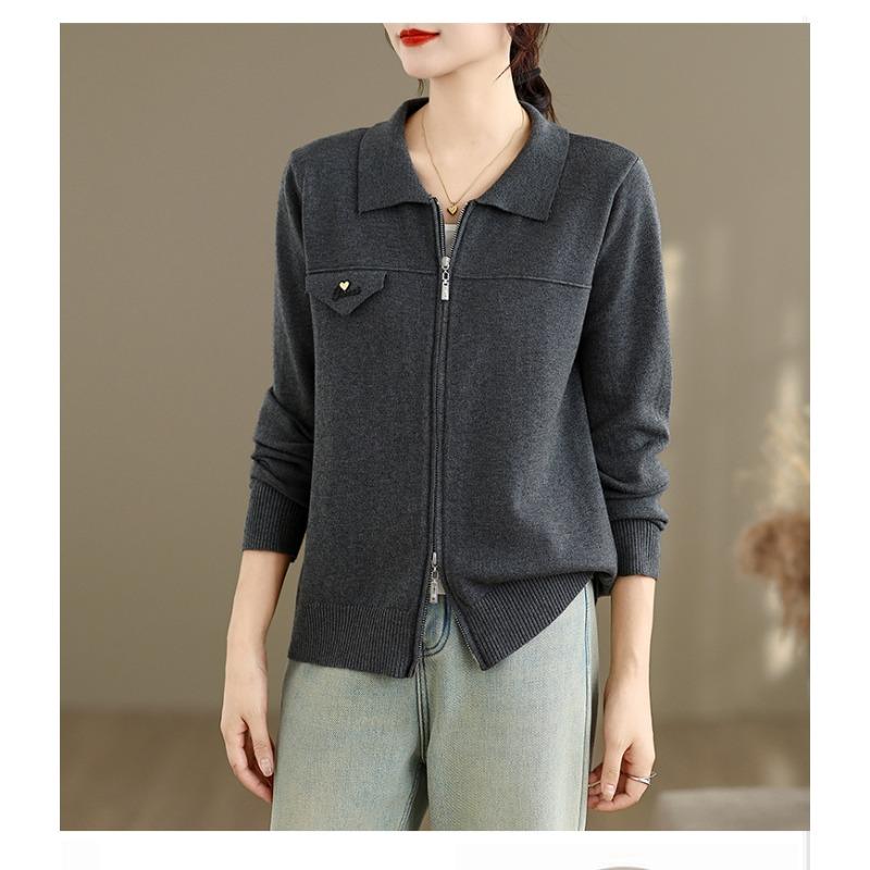 Dimanaf 2025 Autumn Winter Sweater Coat Women Casual Solid Basic Cotton Knitted Cardigan Zipper Jackets