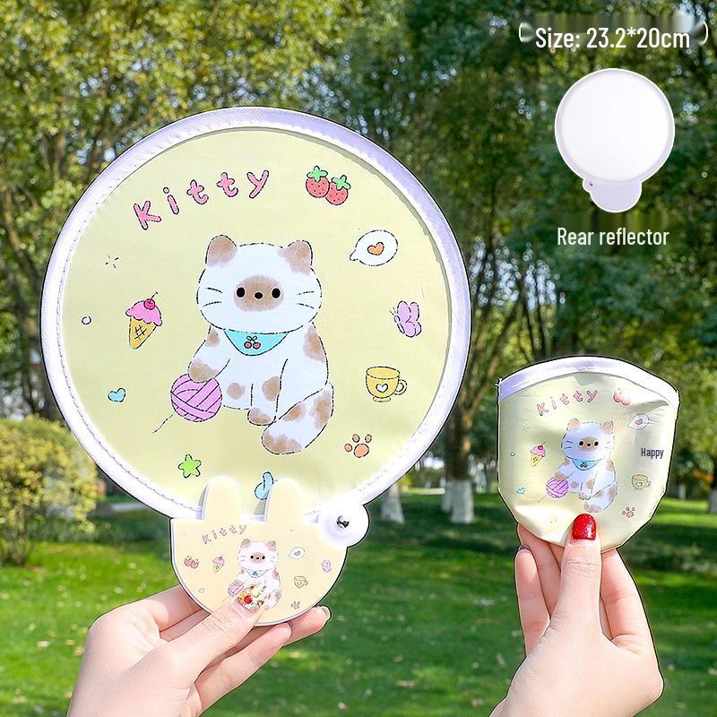 

Reflective Cartoon Folding Fan with Selfie Fill Light - Portable Handheld Mini Fan for Photography