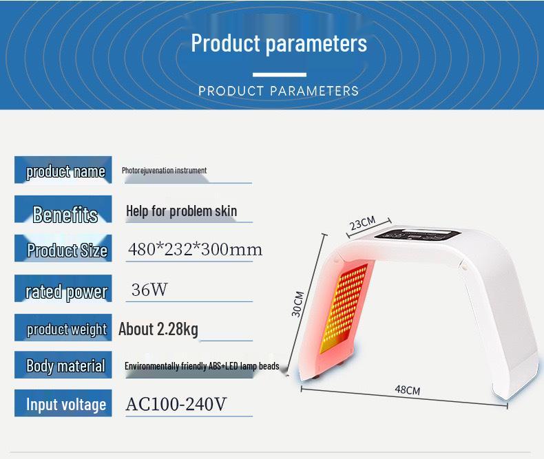 Seven-Color Photon Rejuvenation LED Skin Mask Spectrometer