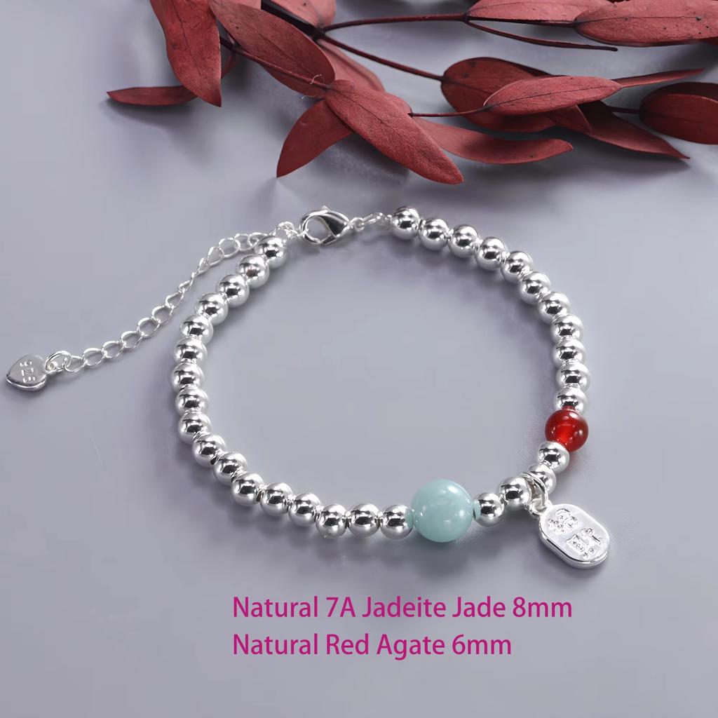 PANJBJ 925 Sterling Silver Red Agate Bead Bracelet for Women Fish Shape Retro Bead Design Versatile Jewelry Gifts Dropshipping