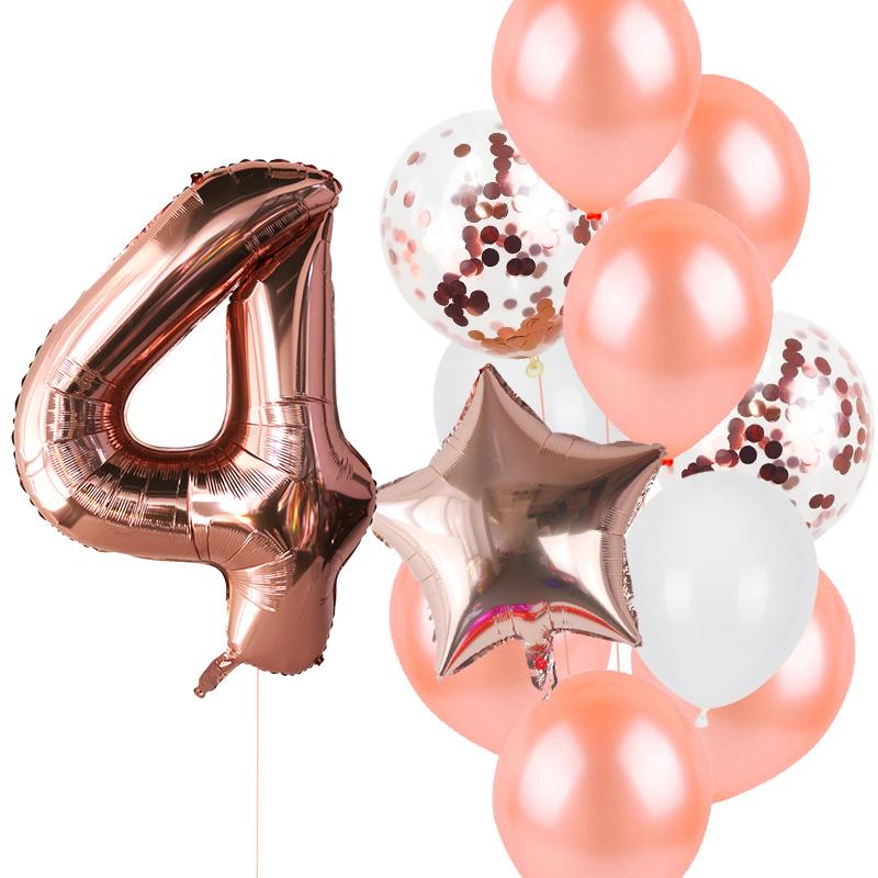 12pcs Rose Gold Number Foil Balloons Birthday Party Decoration Kids 1st First Baby Girl Princess 1 2 3 4 5 6 7 8 9 Years Old