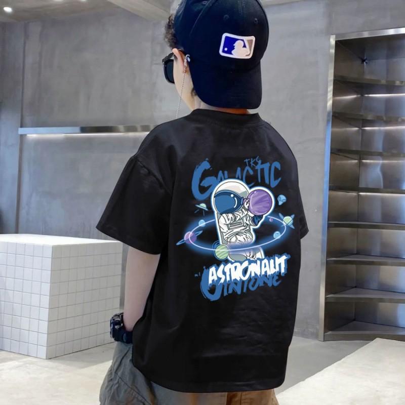 

Летняя мода для мальчиков 2023 года: Дышащая свободная футболка с коротким рукавом для детей 130