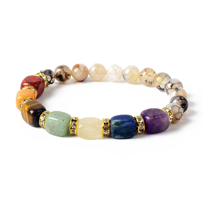 Natural Stone 7 Chakra Bracelets Reiki Healing Energy Hematite Tiger Eye Beaded Elastic Bracelets for Women Girls Yoga Jewelry