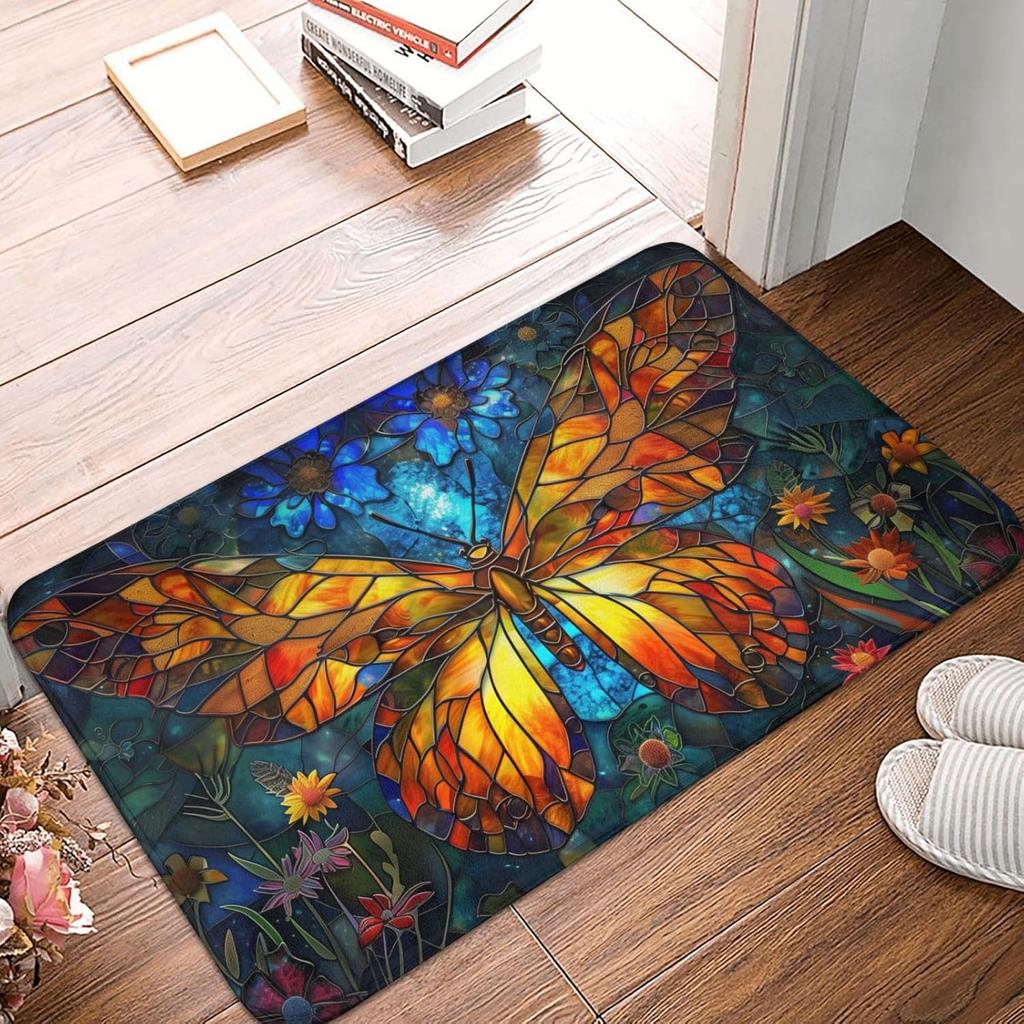 Vintage Dragonfly Doormat for Entryway, Floral Botanical Indoor Door Mat, Non-Slip Floor Rug for Kitchen, Bedroom, Living Room,