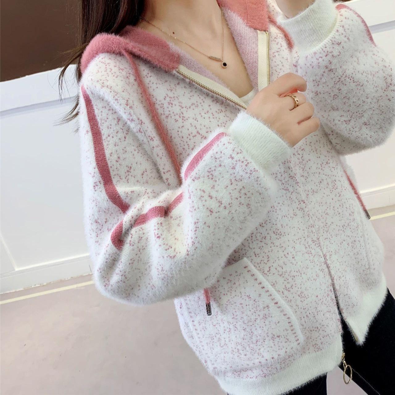 

Women s 2025 Mink Fur Hooded Cardigan Sweater - Stylish Autumn/Winter Knitwear 3XL (Recommended 67.5-72.5 kg)