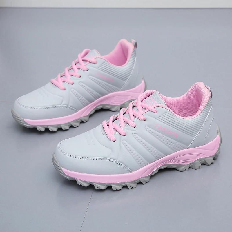 Fashion Black PU Leather Sneakers for Women Running Shoes Non Slip Tennis Soft Thick Sole Casual Light Sports Lightly Waterproof Design