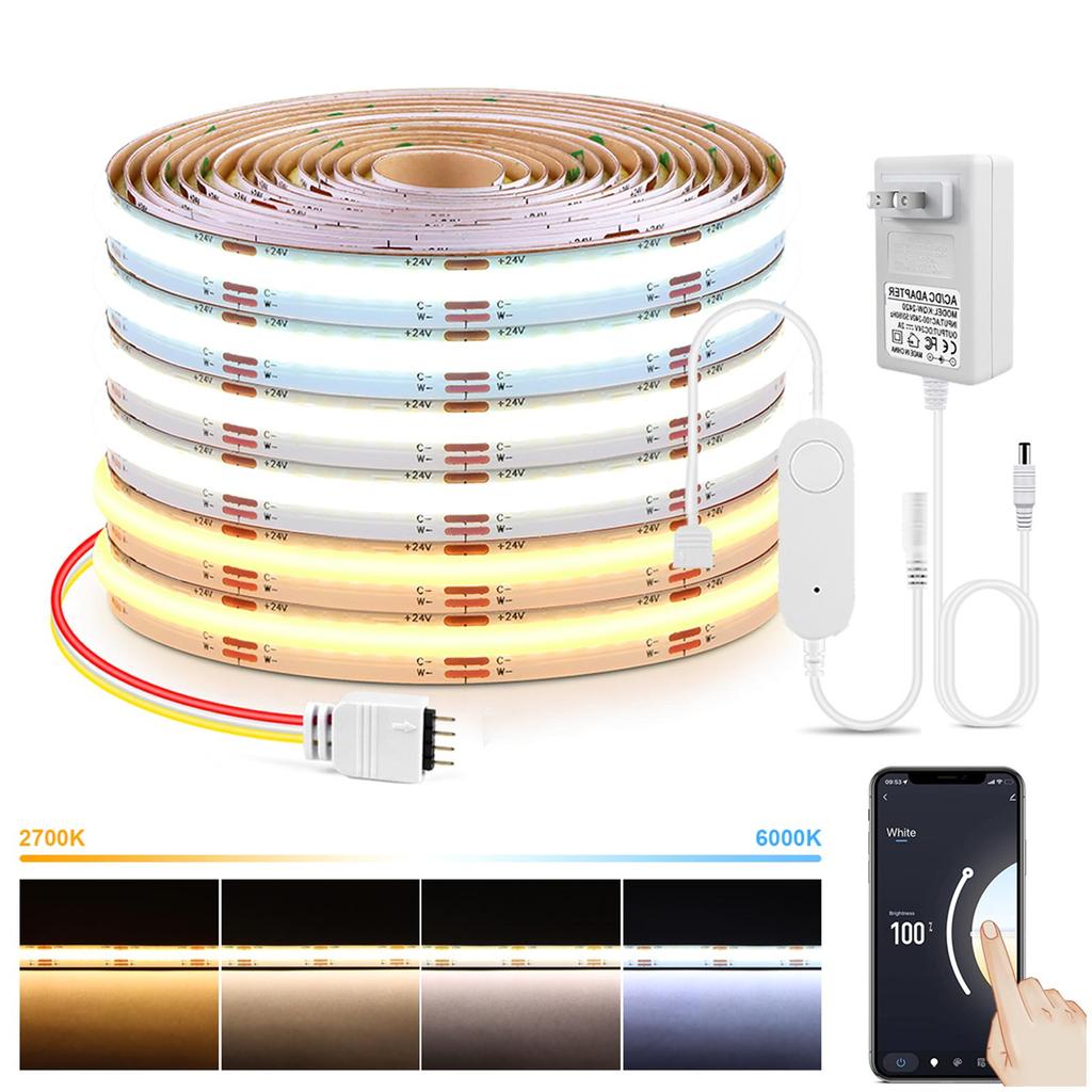 Tuya Smart WiFi Switch COB CCT LED Streifenlicht 3M 5M 24V Netzteil EU Stecker Dimmbare Lampe LED Band für Zimmer Küche Dekor
