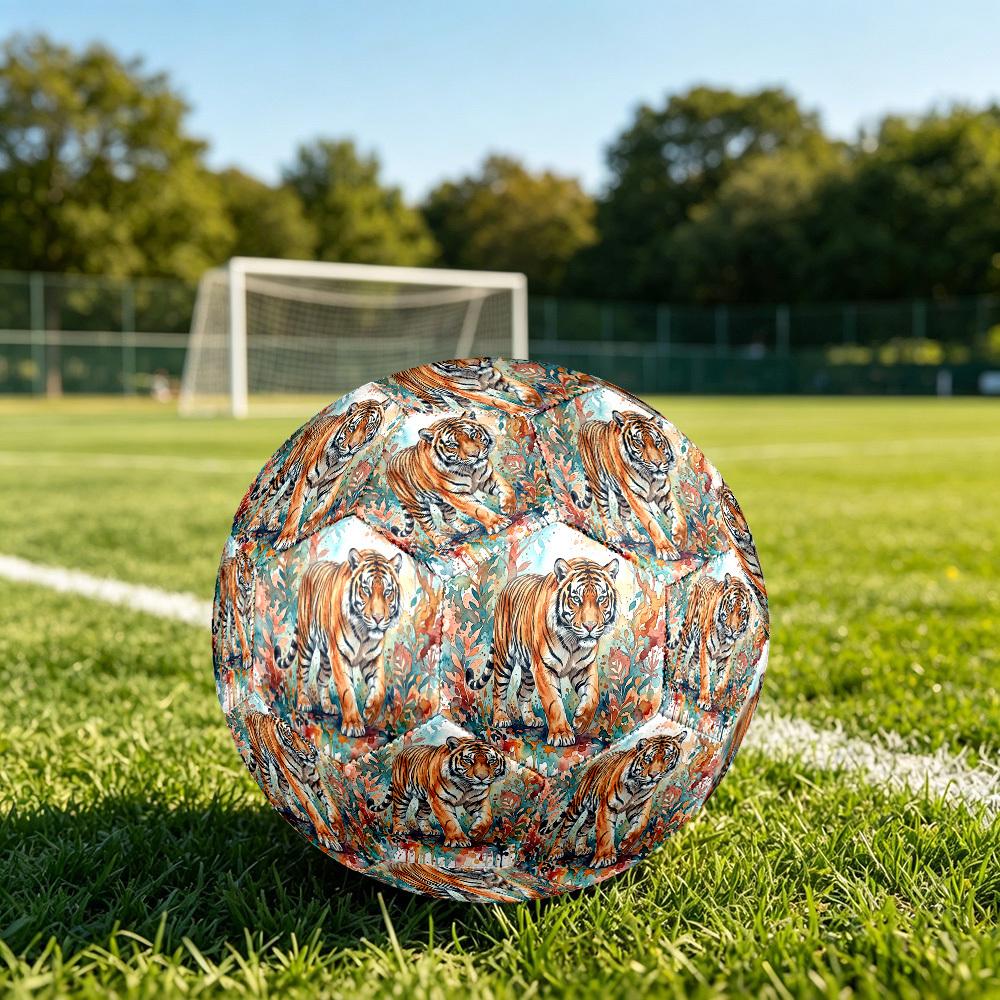 1pc Tiger Watercolor Art Theme Soccer Ball Football, Size 5, Lightweight PVC, Outdoor Training Soccer Ball,Sports Gift T61421