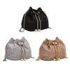 Women Fashion Bucket Bag Solid Color Rhinestone Glittering Satchel Bag Drawstring Shinny Sling Purse Female Dating Bag