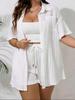 2026 European Plus Size Pleated Short-Sleeve Cardigan & Shorts Set - Women's Casual Vacation Suit