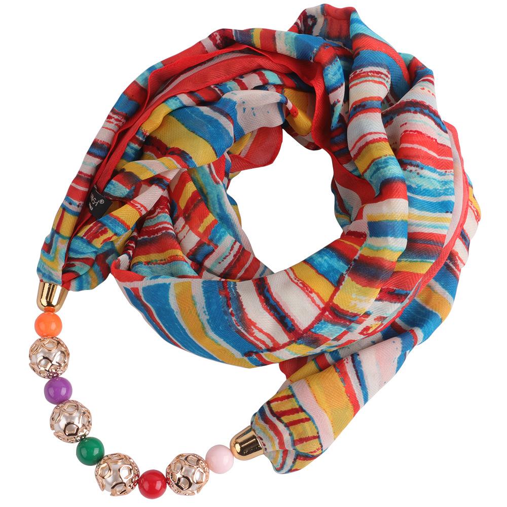 Chiffon Scarf Spring and Summer Women's Pearl Necklace Pendant Scarf Rainbow Scarf Clothing Accessories Scarf