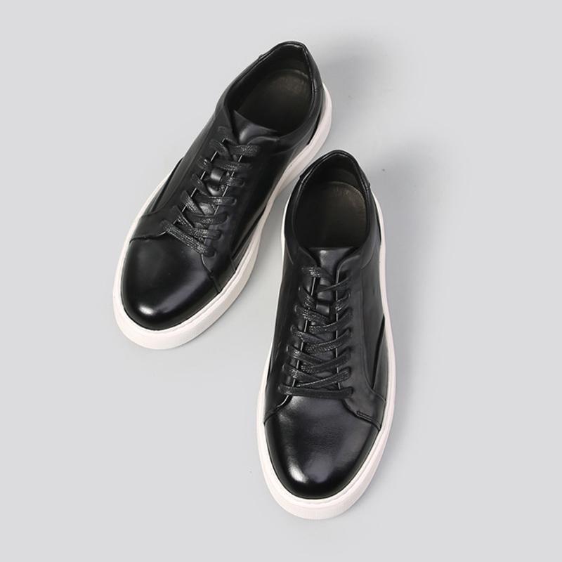 Spring Autumn Cowhide Board Shoes Men Original Sneakers Round Head Flat Heel Lace Up Sport Causal Shoes High Quality All Match