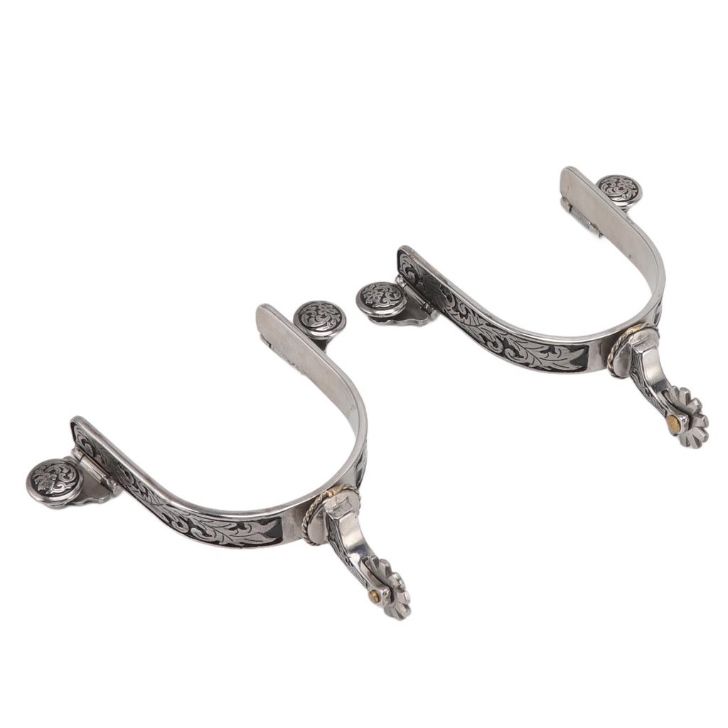 One Pair Boot Spurs Stainless Steel Vintage Leaf Patterned Western Cowboy Spurs for Outdoor