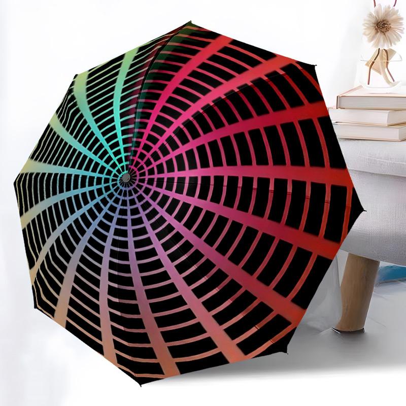 1PC Spiral Gradient Automatic Windproof Umbrella 8 Rib Portable Folding Black Iron Frame for Outdoor, Beach, Travel, Beach Umbrella,S35