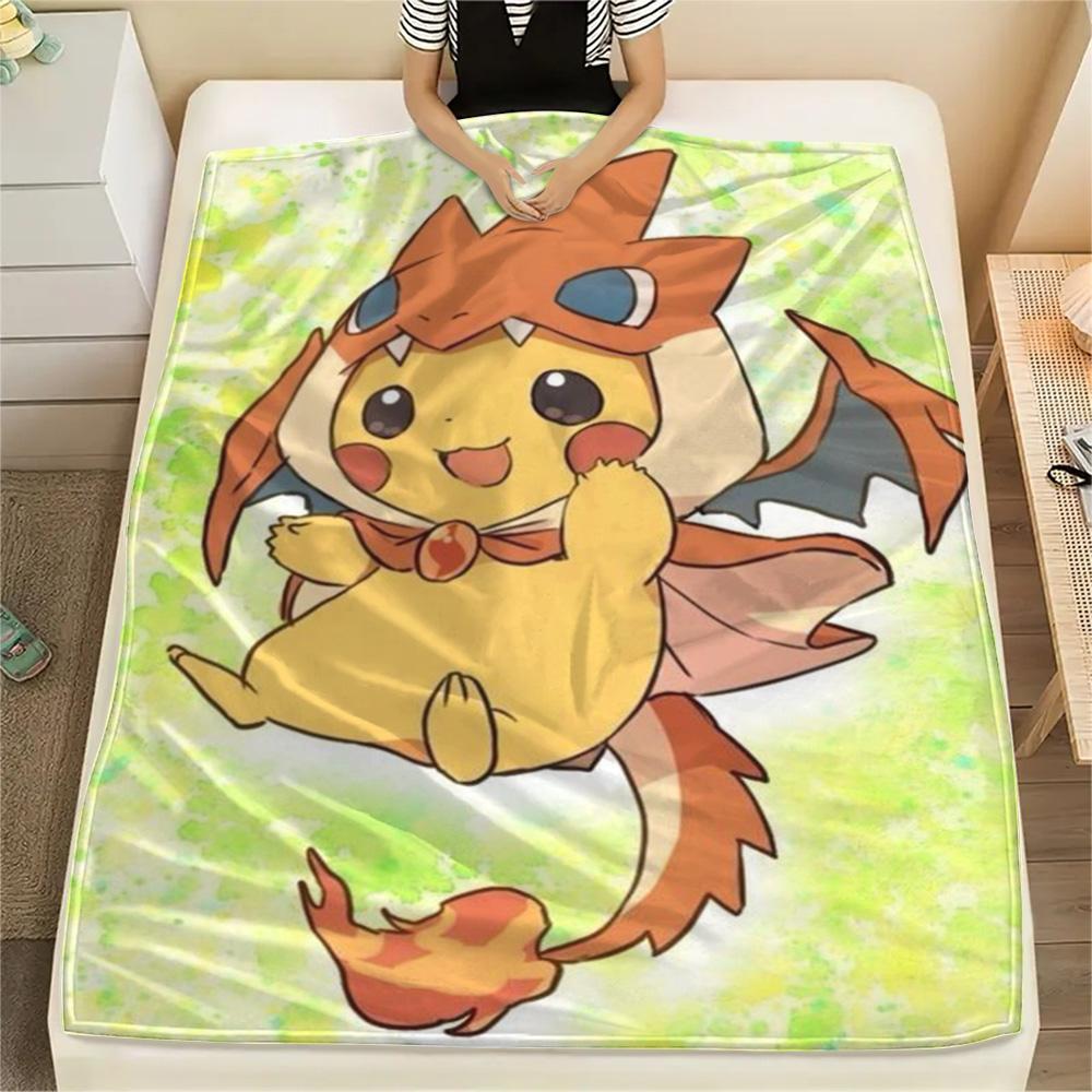 Pikachu Soft Flannel Blanket with Prints for Sofa Bed Travel Picnic Outdoor.-TING