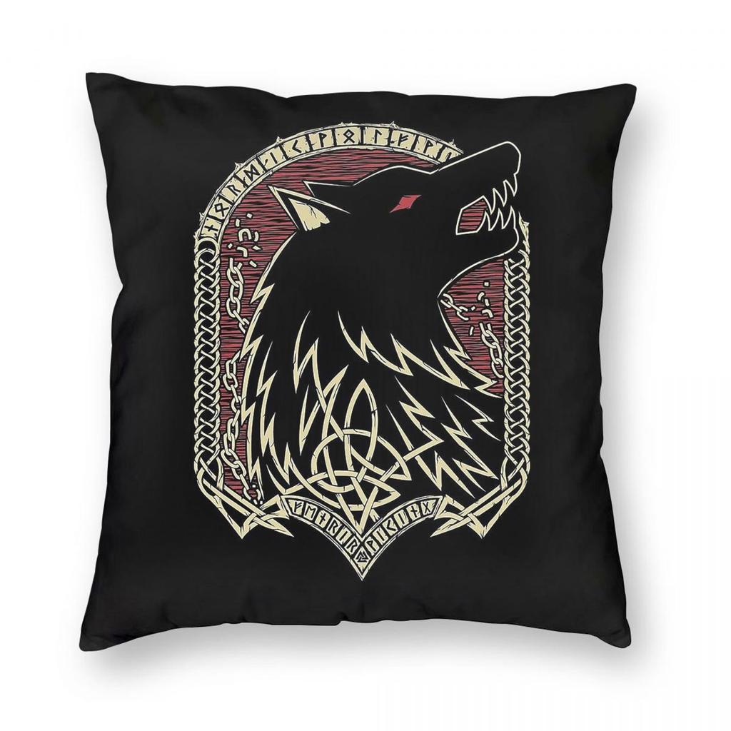 Norse Monstrous Wolf Fenrir Pillowcase Polyester Linen Velvet Pattern Decorative Throw Pillow Case Sofa Seater Cushion Cover
