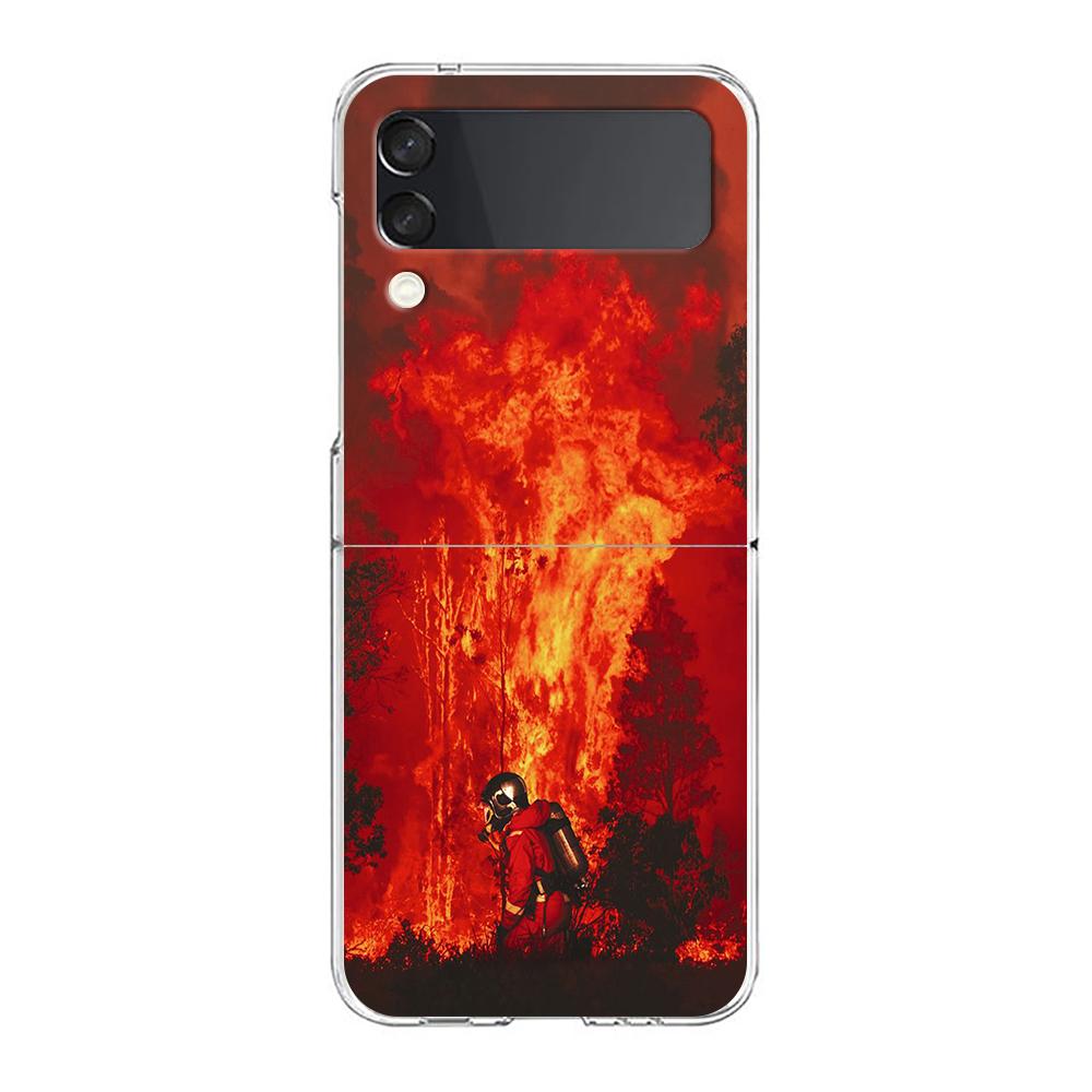 

Firefighter Heroes Fireman Clear Phone Case For Samsung Galaxy Z Flip 3 4 5 Hard Folding Shell For Samsung Z Flip3 Back Cover Galaxy Z Flip 3