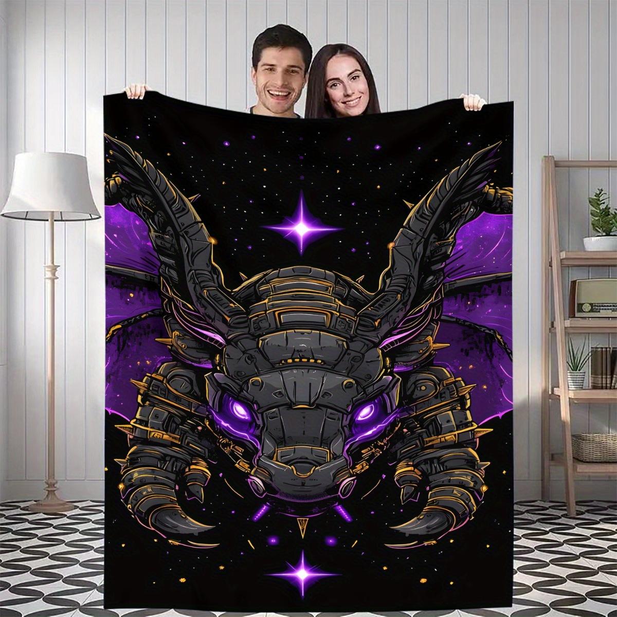 

1pc Soft Warm All-Season Throw Blanket - Futuristic Purple Beetle & Cosmic pattern in Purple/Black/, Flannel Bedspread for Home, 75x90cm28x35in