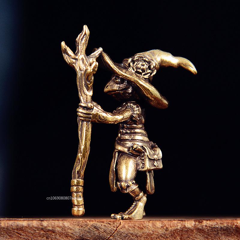 Retro Messing Meister Frosch Magier Kleine Statue Glücksbringer Desktop Ornament Tierfiguren Heimdekorationszubehör Geschenke