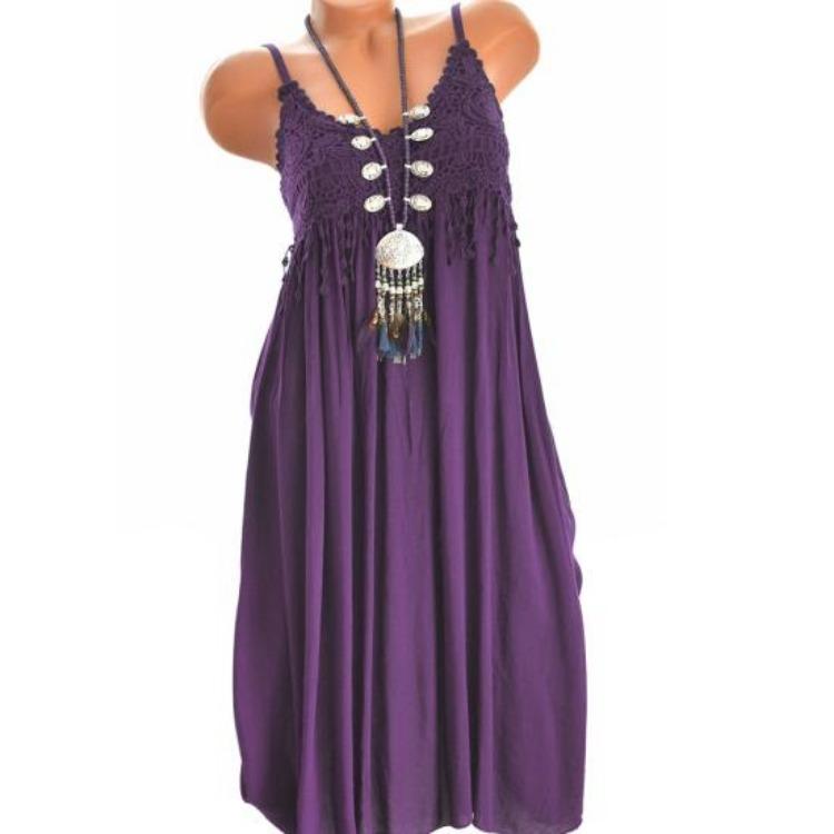 Summer Casual Vintage Maxi Dress Women Solid Color Lace Flower Ruffle Sleeveless