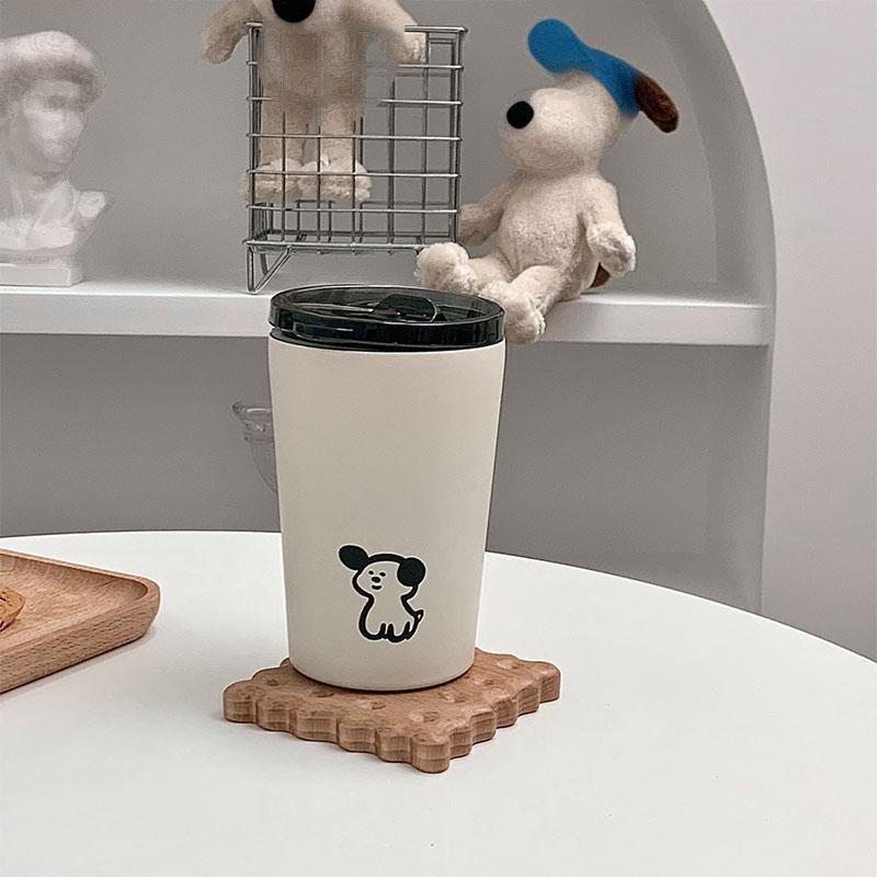 Insulated Cup Vacuum with Lid Frosted Stainless Steel Small Accompanying Thermal for Coffee Water Cute Puppy Pattern