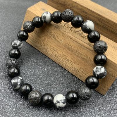 Nový korálkový náramek Pánské přírodní obsidiánové korálkové náramky Homme Energy Stretch náramek Pánský šperkový náramek
