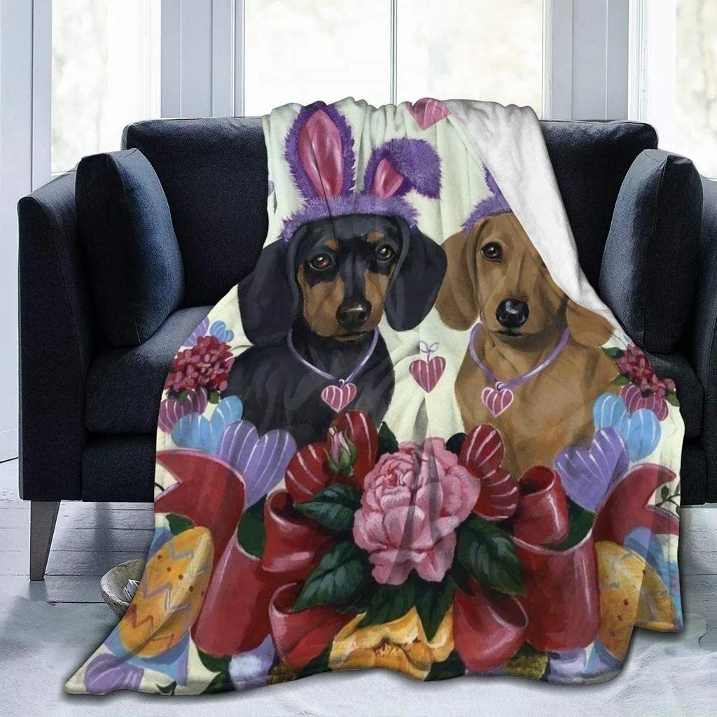 Dachshund Cartoon Animation Digitalprinted Polyester Bedroom Velvet Flannel Cover Blanket Fleece Soft Cover Blankets for Beds