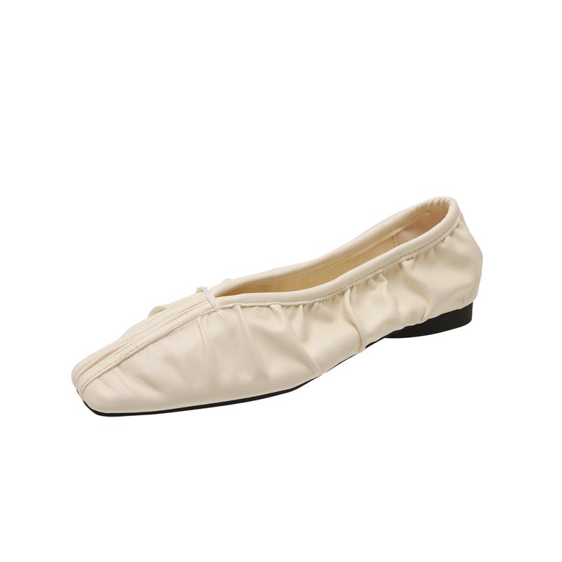 

Fashion Luxury Pleated Cozy Cloud Shoes Woman Brand Design Concise Soft Leather Ballet Flats Ladies Elegant Lazy Shallow Pouch Loafers 35