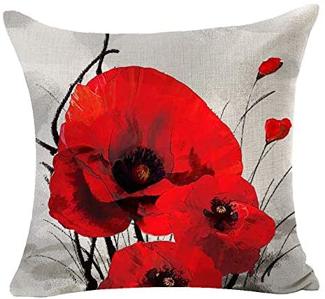 Charming Retro Watercolor Oil Painting Red Poppy Cotton Linen Throw Pillow Case Cushion Cover New Home Office Indoor Decorative